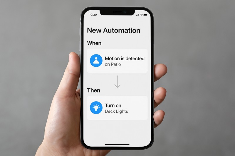A smartphone screen showing an automation routine being set up: 