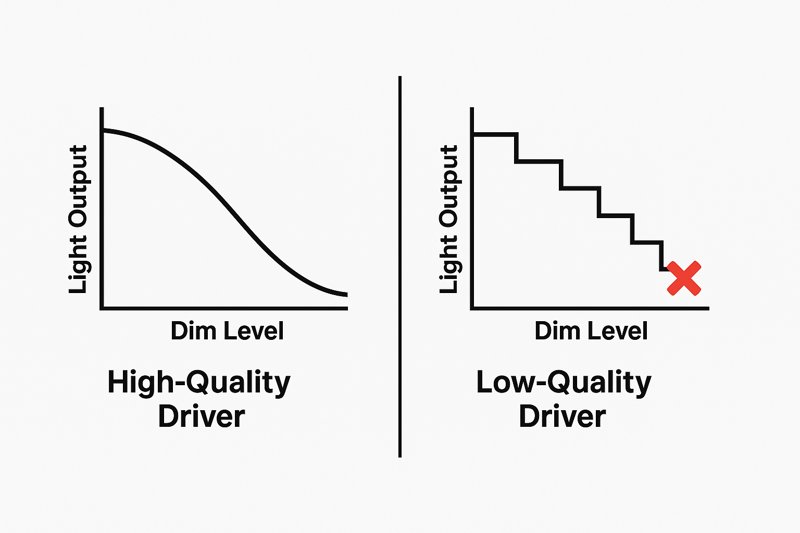 A graphic showing a smooth, curved dimming line labeled 